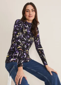Mellanie Jersey Floral High Neck Top