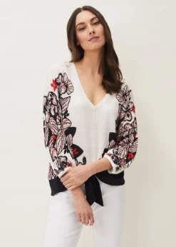 Pearla Tie Front Linen Blend Jumper