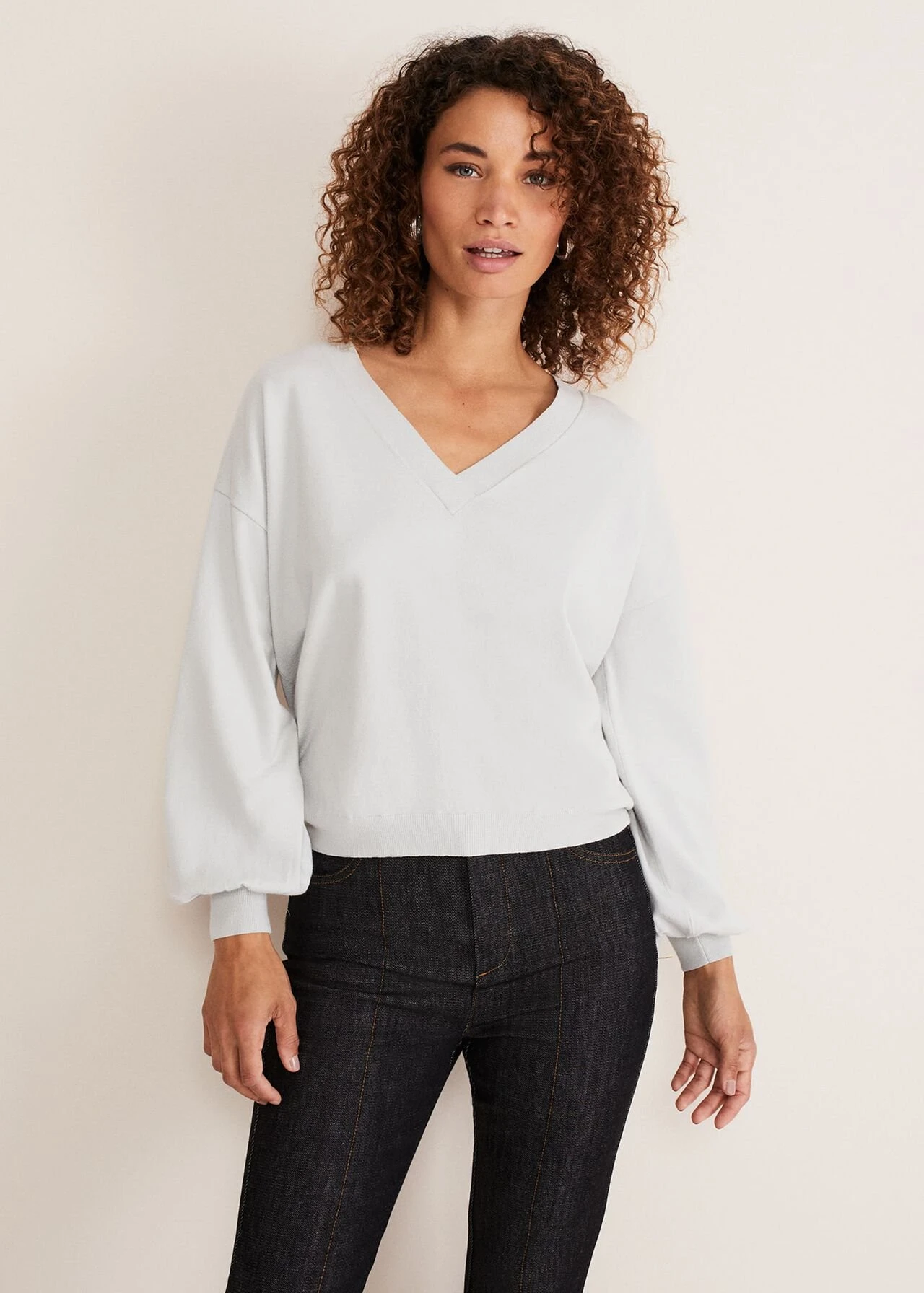 Kylie V Neck Balloon Sleeve Knit 1 Kylie V Neck Balloon Sleeve Knit