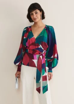 Shalni Abstract Floral Wrap Top -Bekleidung Verkaufsgeschäft 502392000 05 shalni abstract floral wrap top