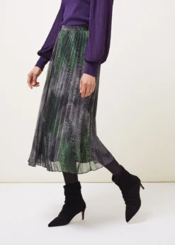 Camina Snake Print Pleated Maxi Skirt