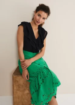 Green Broderie Wrap Maxi Skirt -Bekleidung Verkaufsgeschäft 801321693 04 green broderie wrap maxi skirt