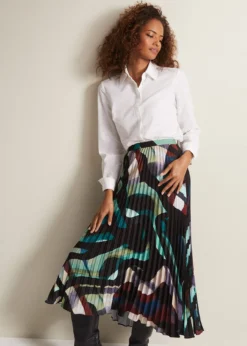 Elmina Abstract Pleated Midi Skirt